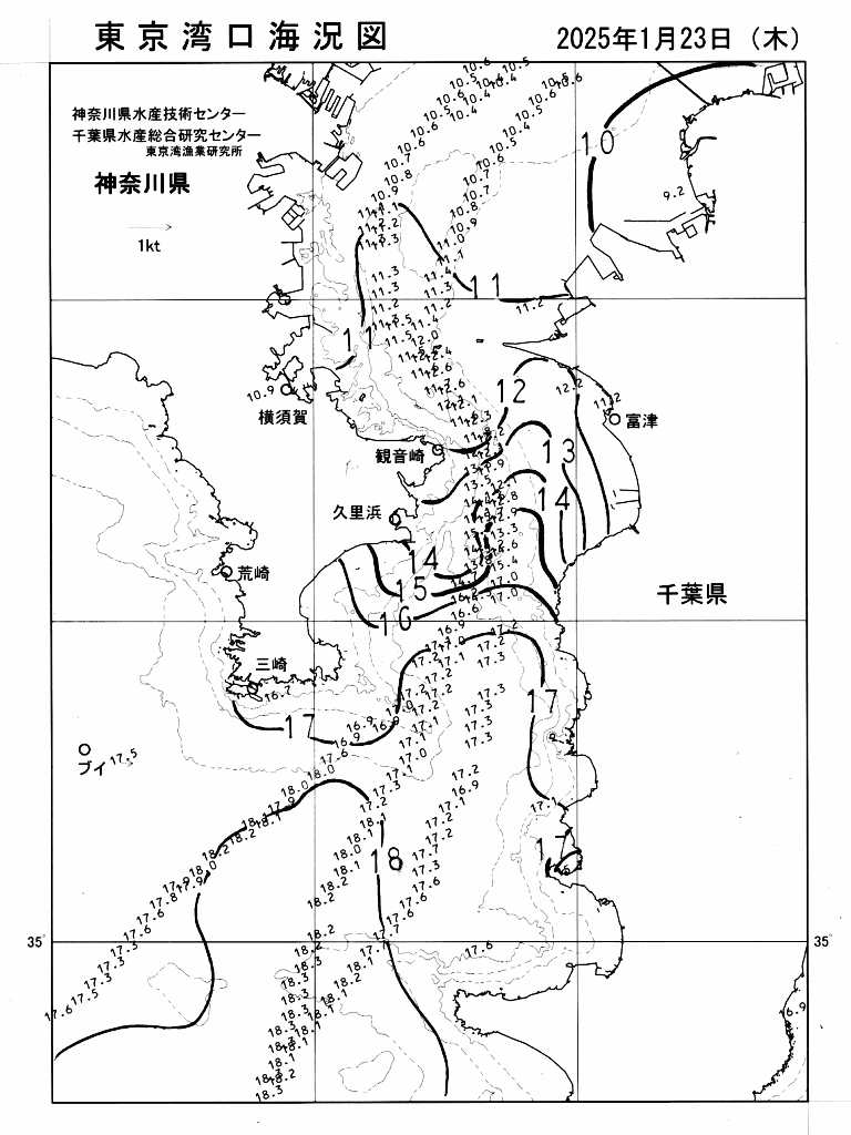 海況図, 東京湾口海況図 検索結果, (水温分布 等を図示)