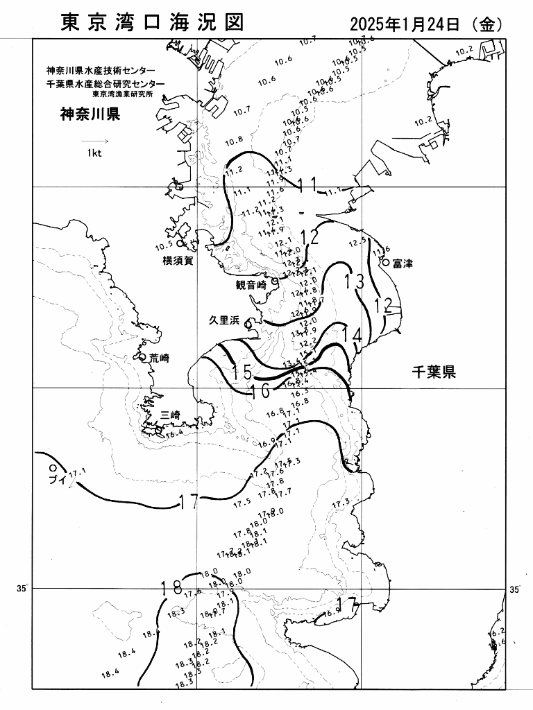 海況図, 東京湾口海況図 検索結果, (水温分布 等を図示)