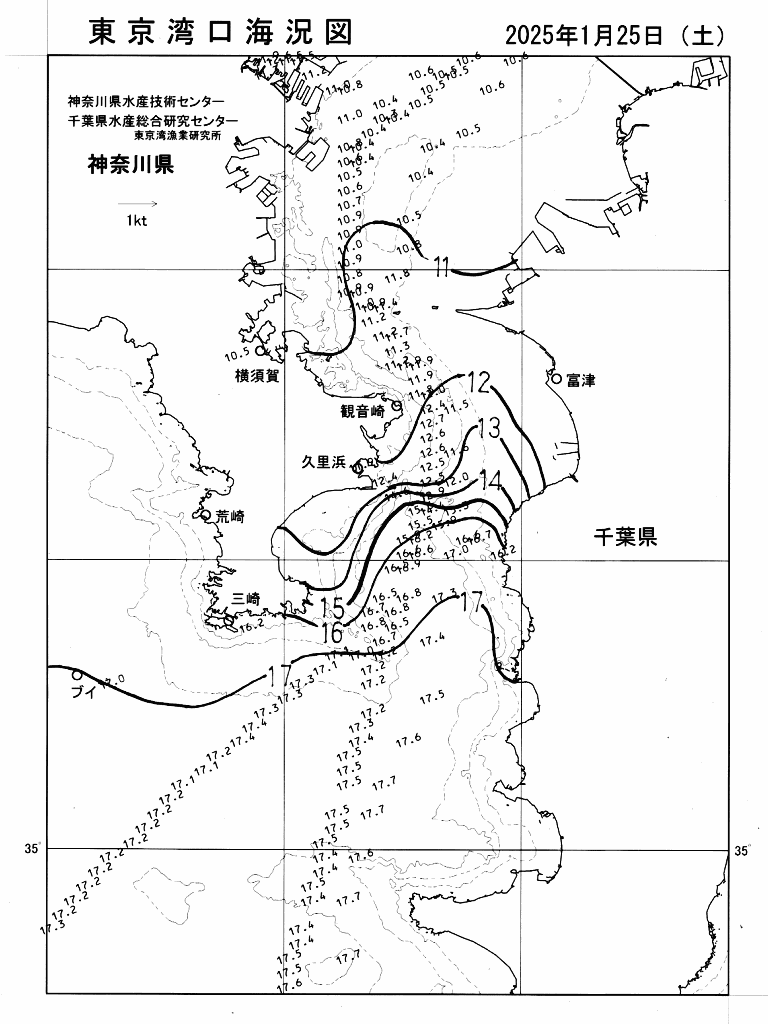 海況図, 東京湾口海況図 検索結果, (水温分布 等を図示)