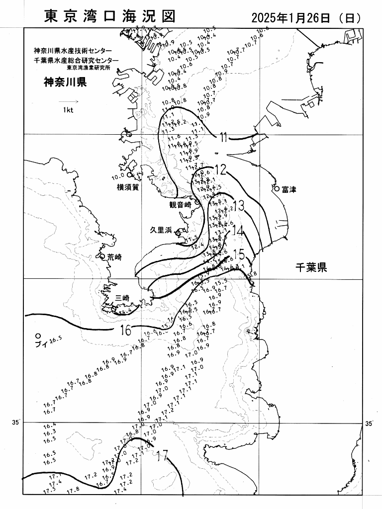 海況図, 東京湾口海況図 検索結果, (水温分布 等を図示)