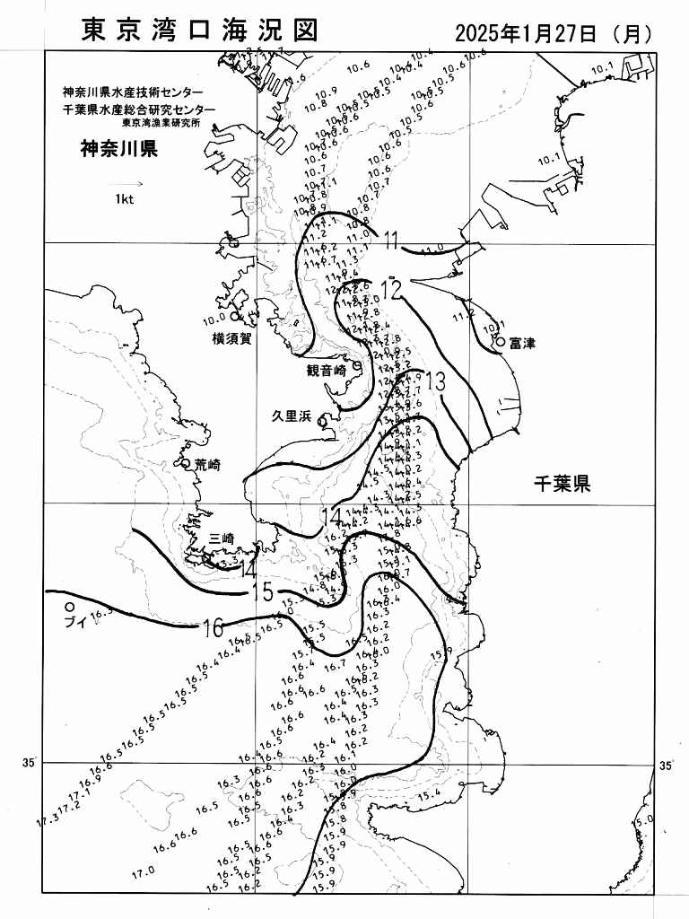 海況図, 東京湾口海況図 検索結果, (水温分布 等を図示)