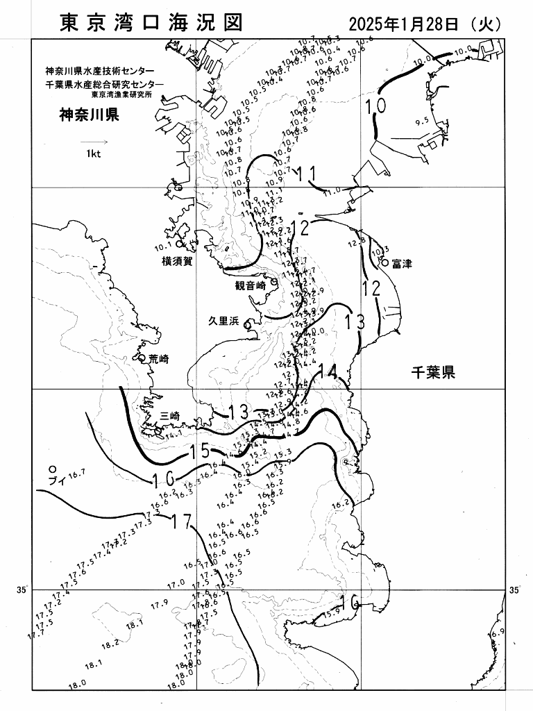 海況図, 東京湾口海況図 検索結果, (水温分布 等を図示)