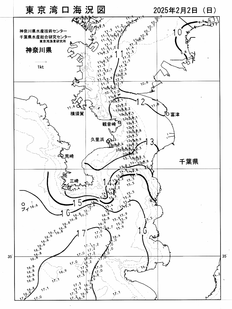 海況図, 東京湾口海況図 検索結果, (水温分布 等を図示)