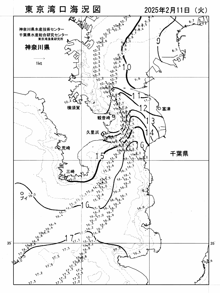 海況図, 東京湾口海況図 検索結果, (水温分布 等を図示)