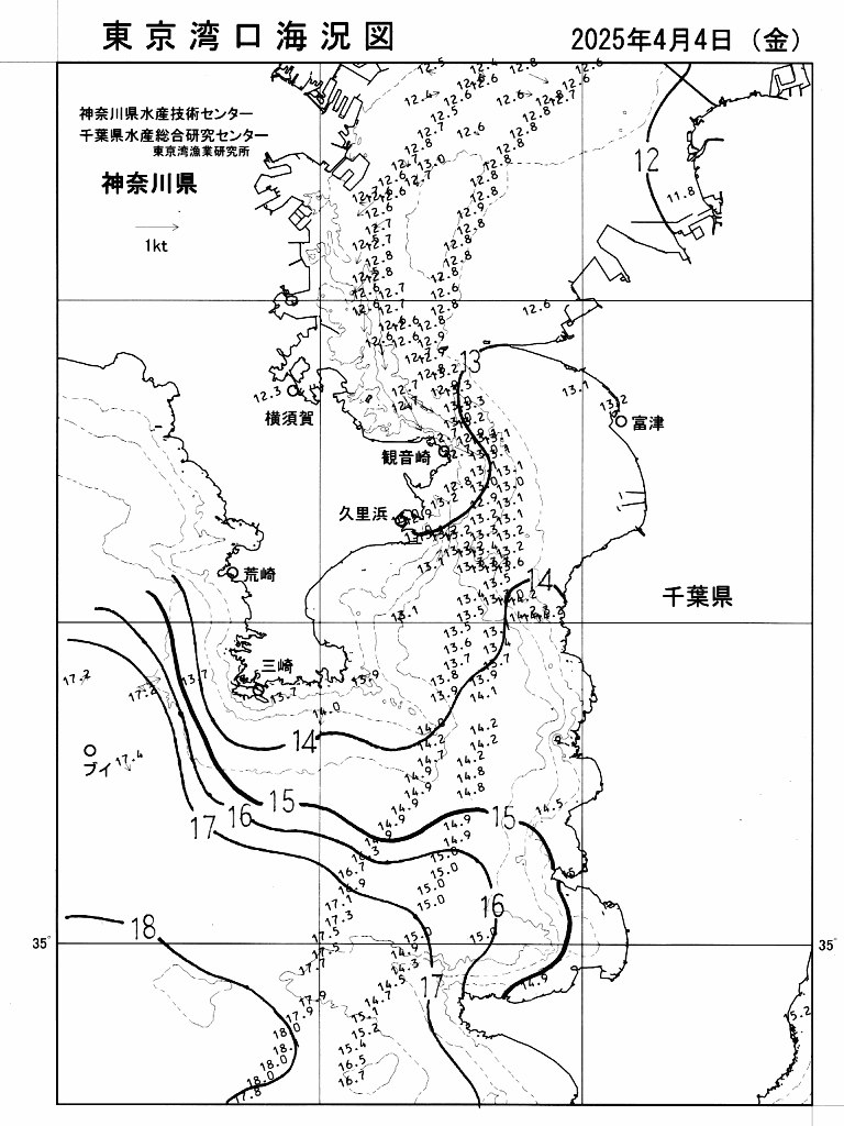 海況図, 東京湾口海況図 検索結果, (水温分布 等を図示)