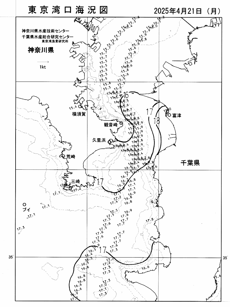 海況図, 東京湾口海況図 検索結果, (水温分布 等を図示)