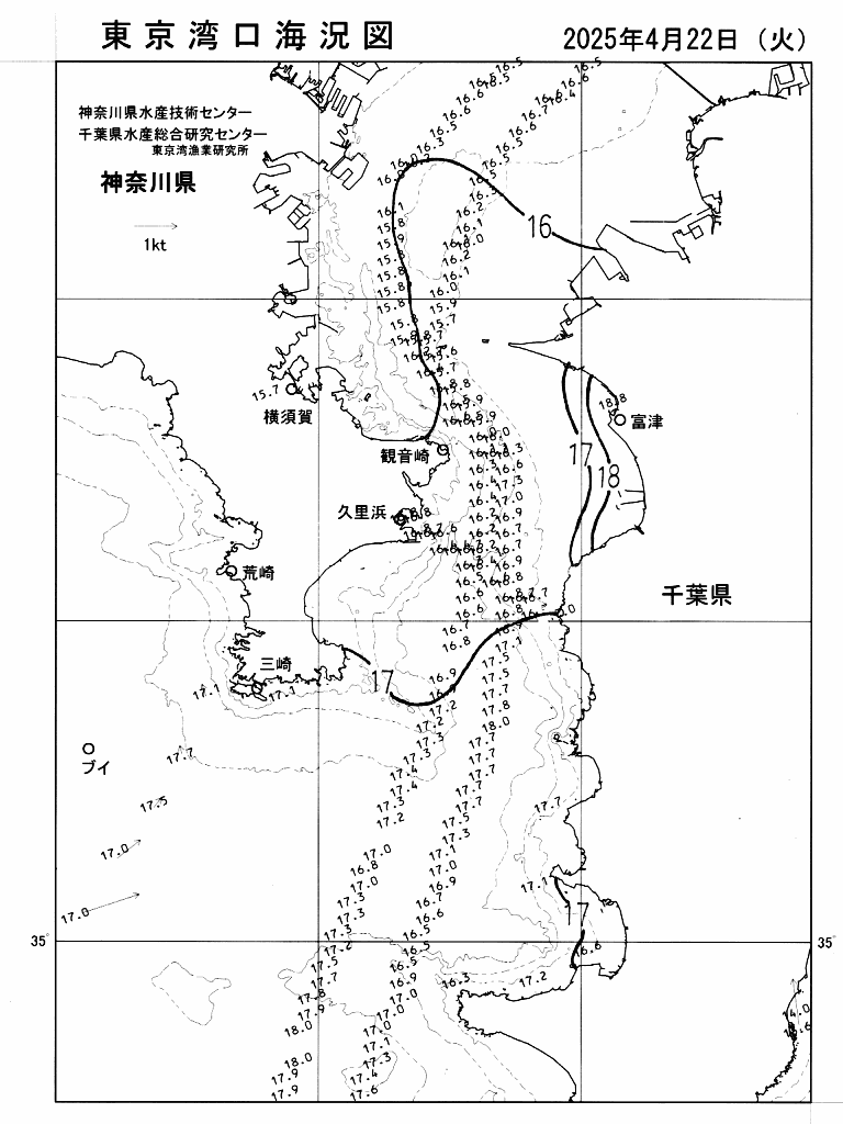 海況図, 東京湾口海況図 検索結果, (水温分布 等を図示)