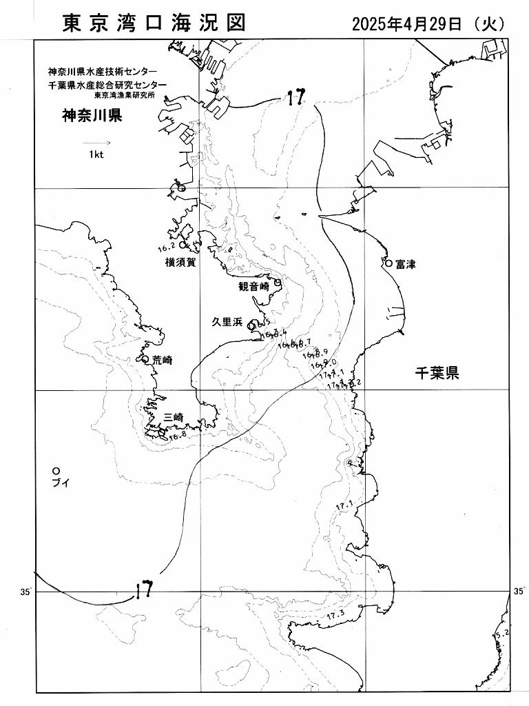 海況図, 東京湾口海況図 検索結果, (水温分布 等を図示)