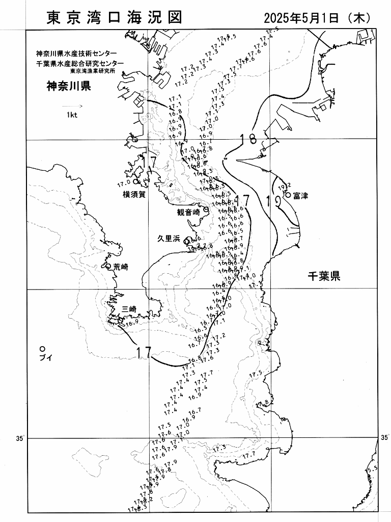 海況図, 東京湾口海況図 検索結果, (水温分布 等を図示)