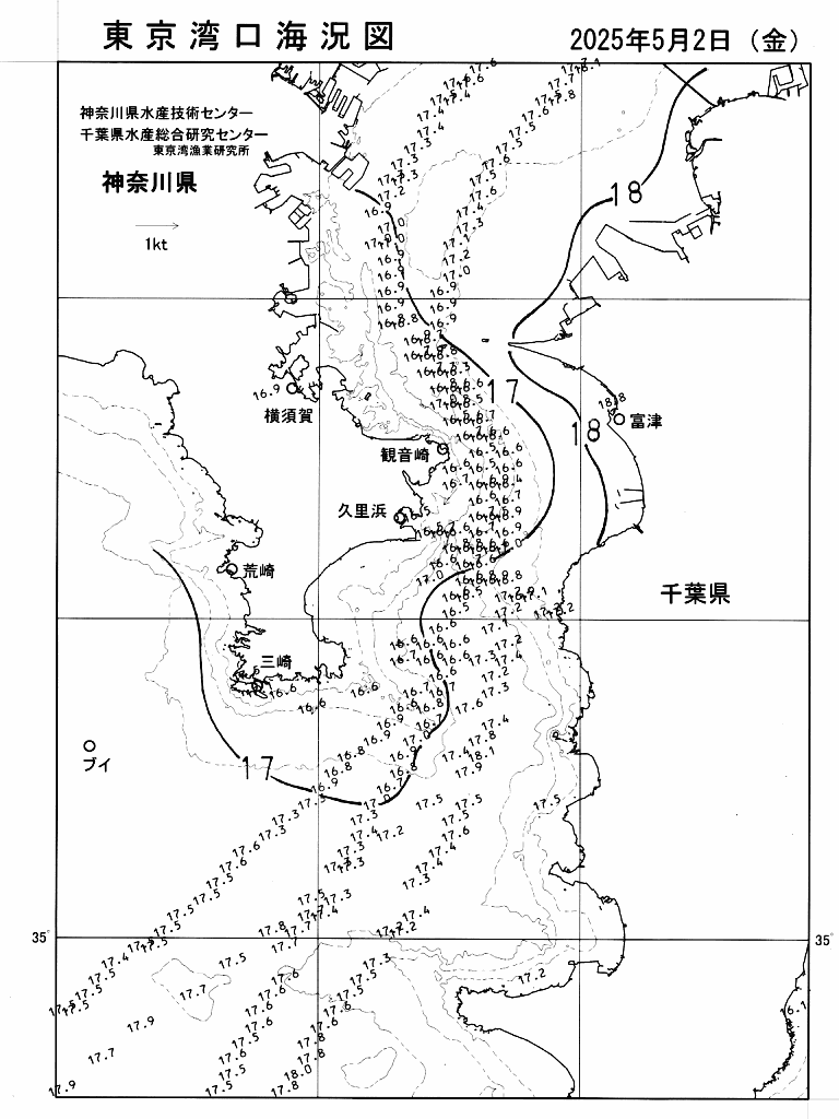 海況図, 東京湾口海況図 検索結果, (水温分布 等を図示)