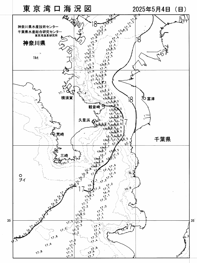 海況図, 東京湾口海況図 検索結果, (水温分布 等を図示)