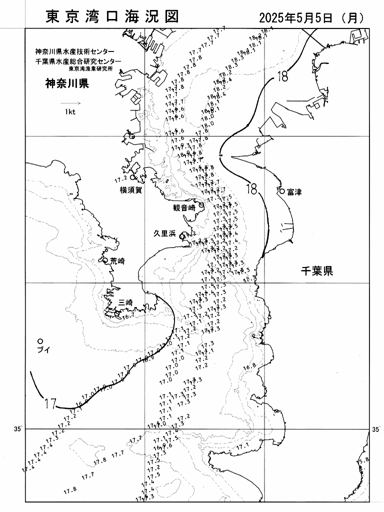 海況図, 東京湾口海況図 検索結果, (水温分布 等を図示)