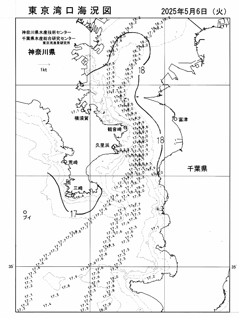 海況図, 東京湾口海況図 検索結果, (水温分布 等を図示)