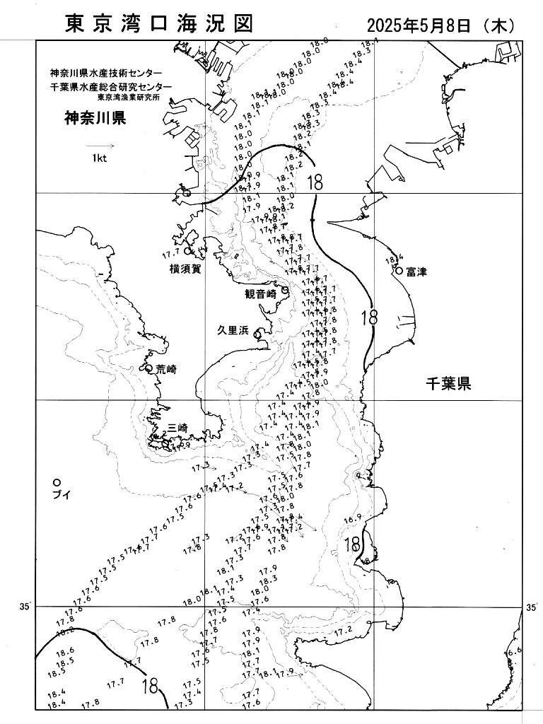 海況図, 東京湾口海況図 検索結果, (水温分布 等を図示)