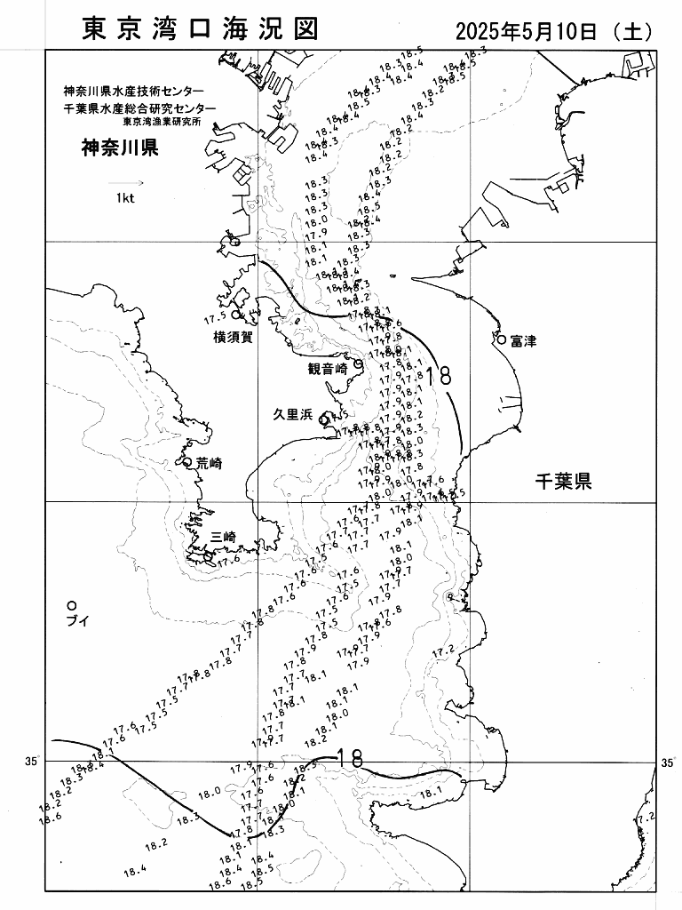 海況図, 東京湾口海況図 検索結果, (水温分布 等を図示)