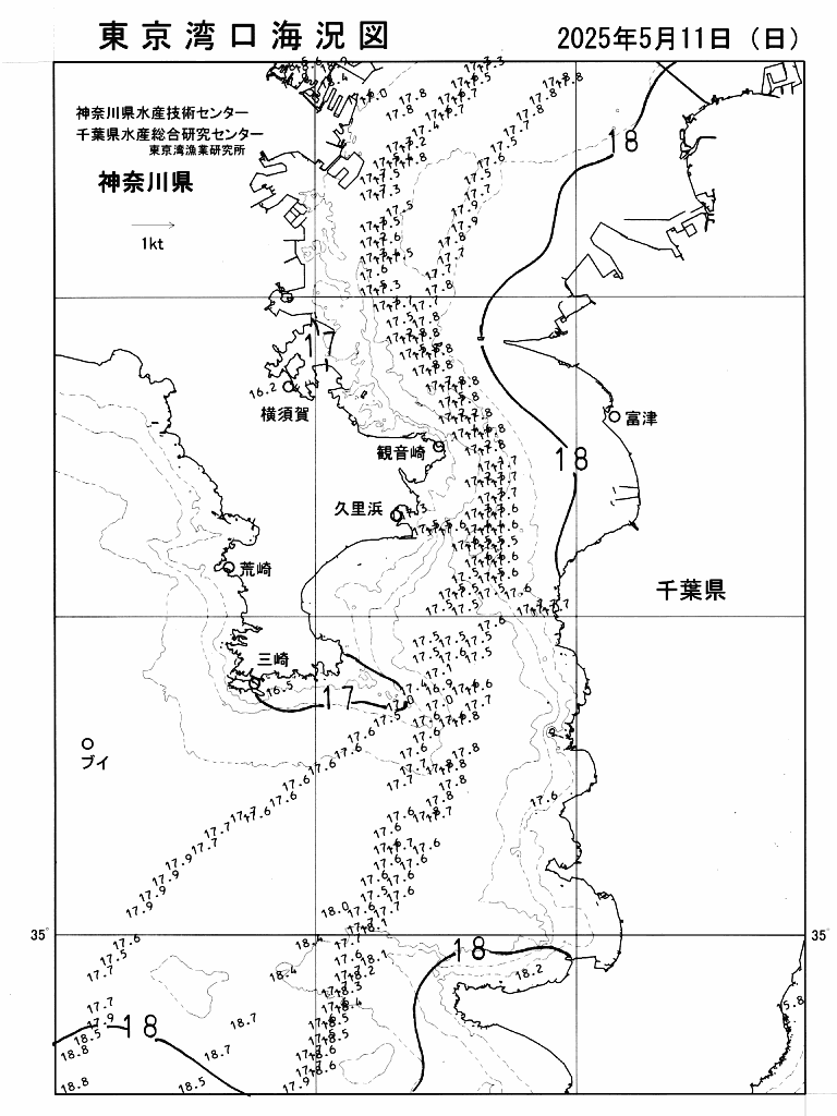 海況図, 東京湾口海況図 検索結果, (水温分布 等を図示)