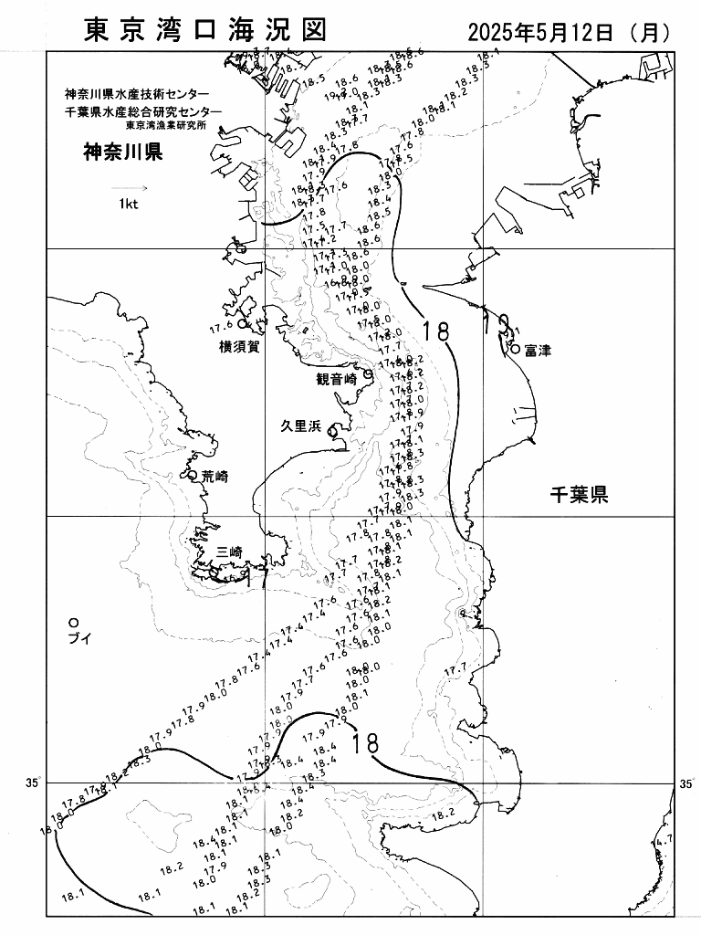 海況図, 東京湾口海況図 検索結果, (水温分布 等を図示)