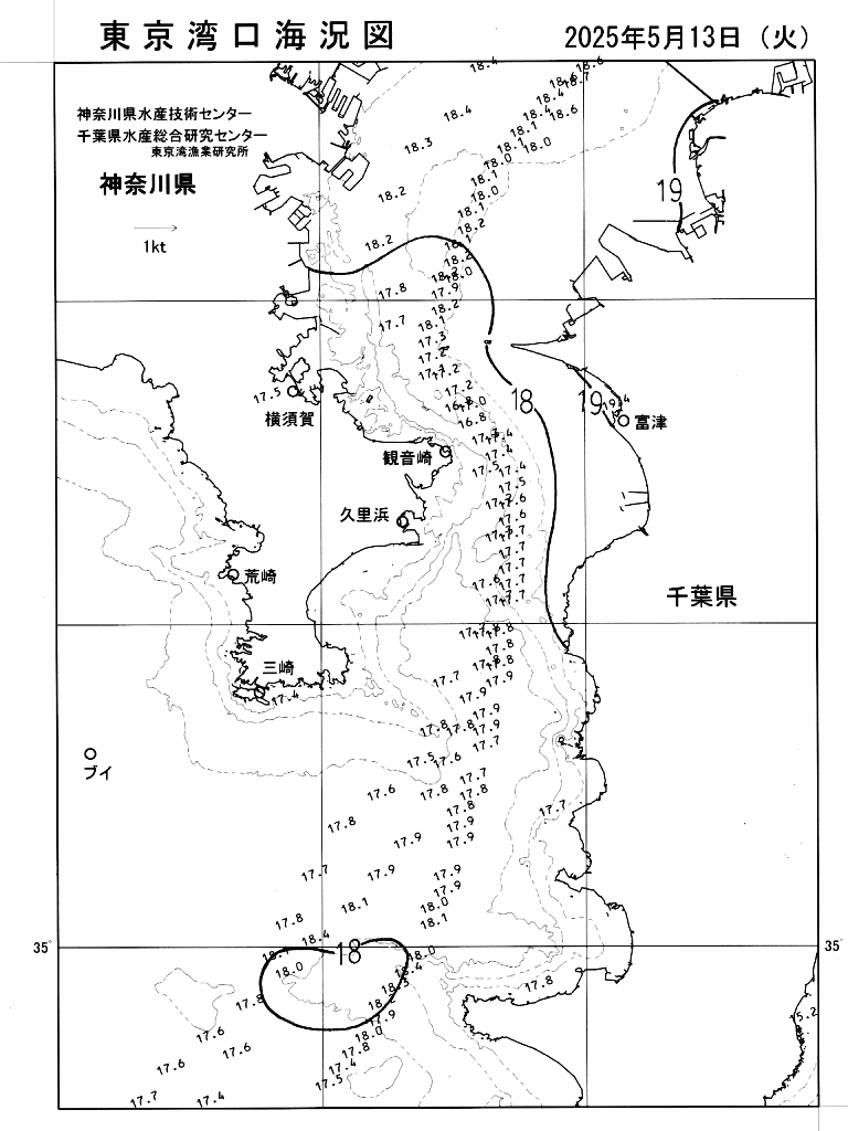 海況図, 東京湾口海況図 検索結果, (水温分布 等を図示)