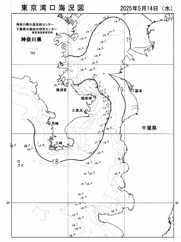 海況図, 東京湾口海況図 検索結果, (水温分布 等を図示)