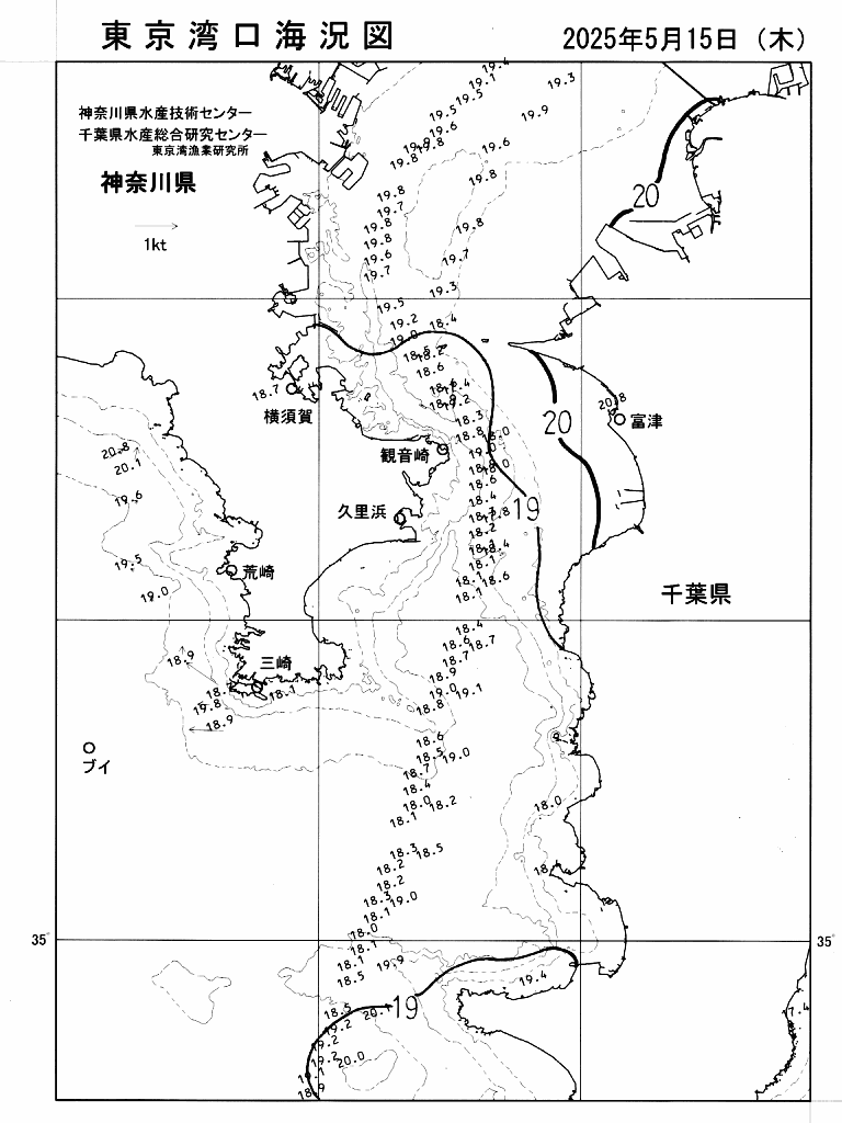海況図, 東京湾口海況図 検索結果, (水温分布 等を図示)