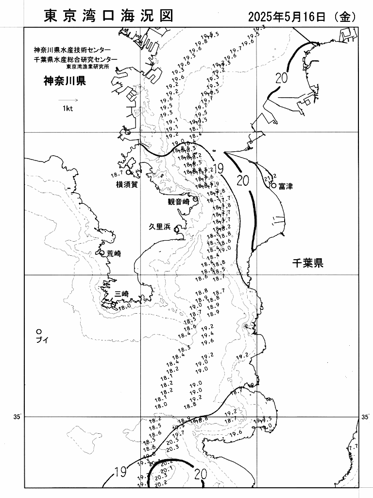 海況図, 東京湾口海況図 検索結果, (水温分布 等を図示)