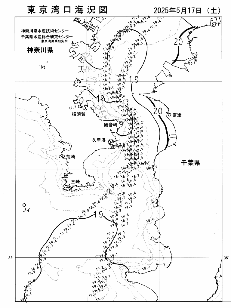 海況図, 東京湾口海況図 検索結果, (水温分布 等を図示)