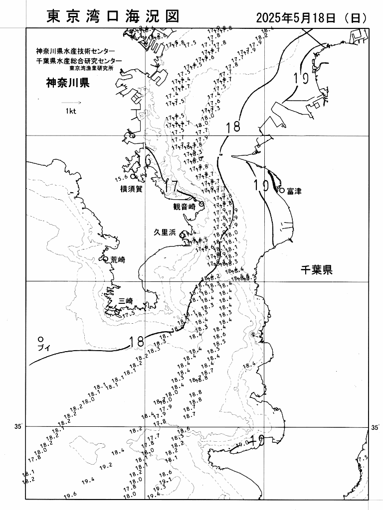 海況図, 東京湾口海況図 検索結果, (水温分布 等を図示)