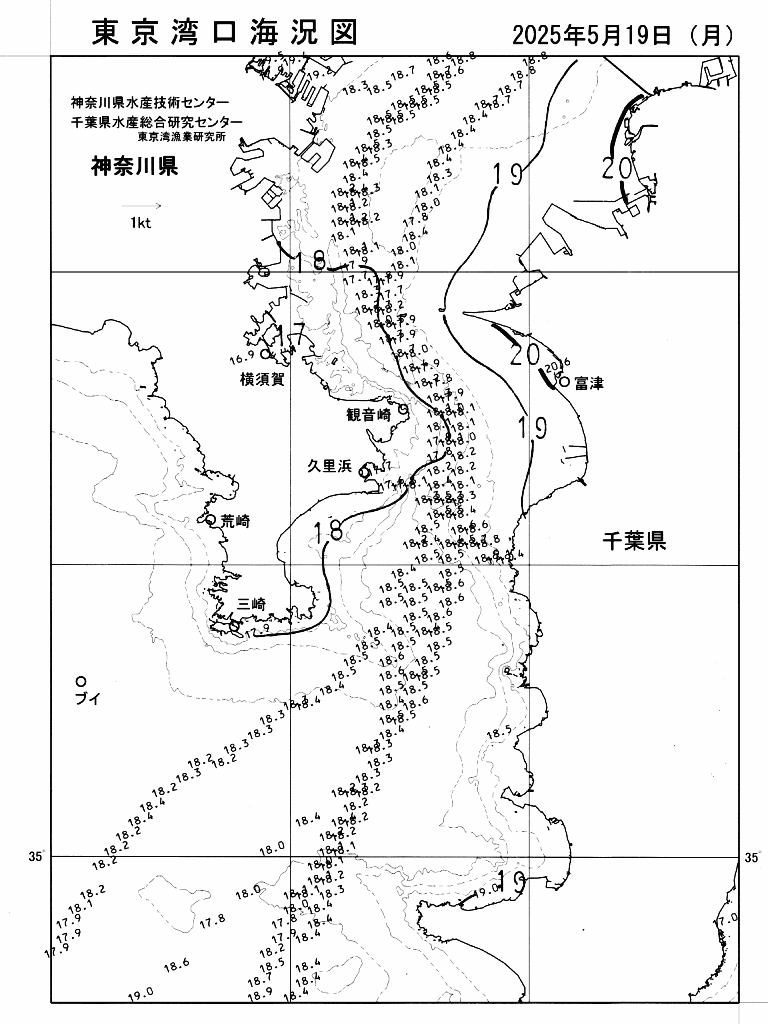 海況図, 東京湾口海況図 検索結果, (水温分布 等を図示)