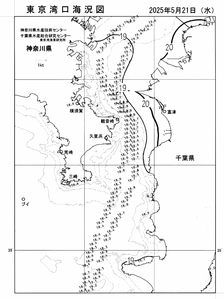 海況図, 東京湾口海況図 検索結果, (水温分布 等を図示)