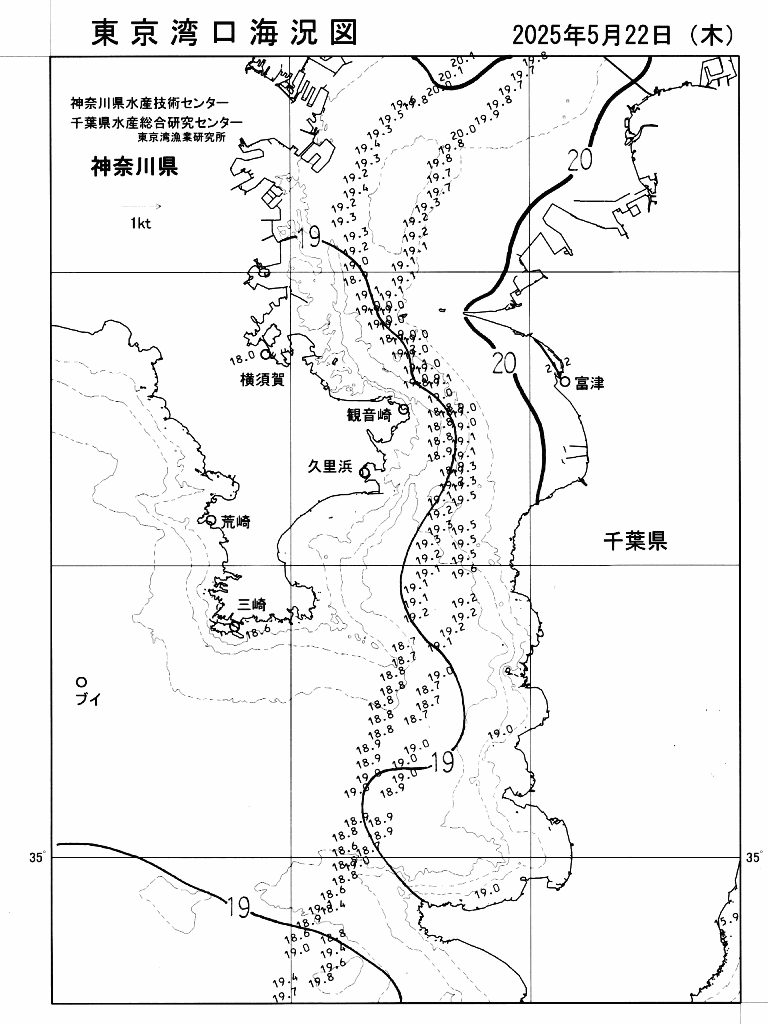 海況図, 東京湾口海況図 検索結果, (水温分布 等を図示)