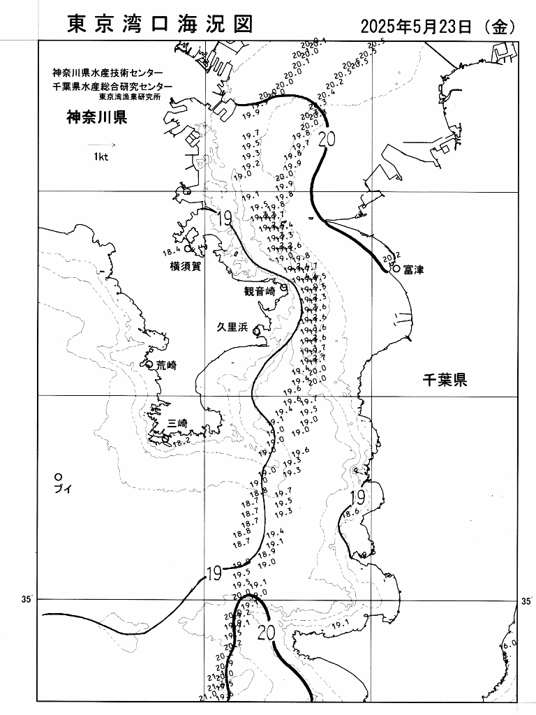 海況図, 東京湾口海況図 検索結果, (水温分布 等を図示)