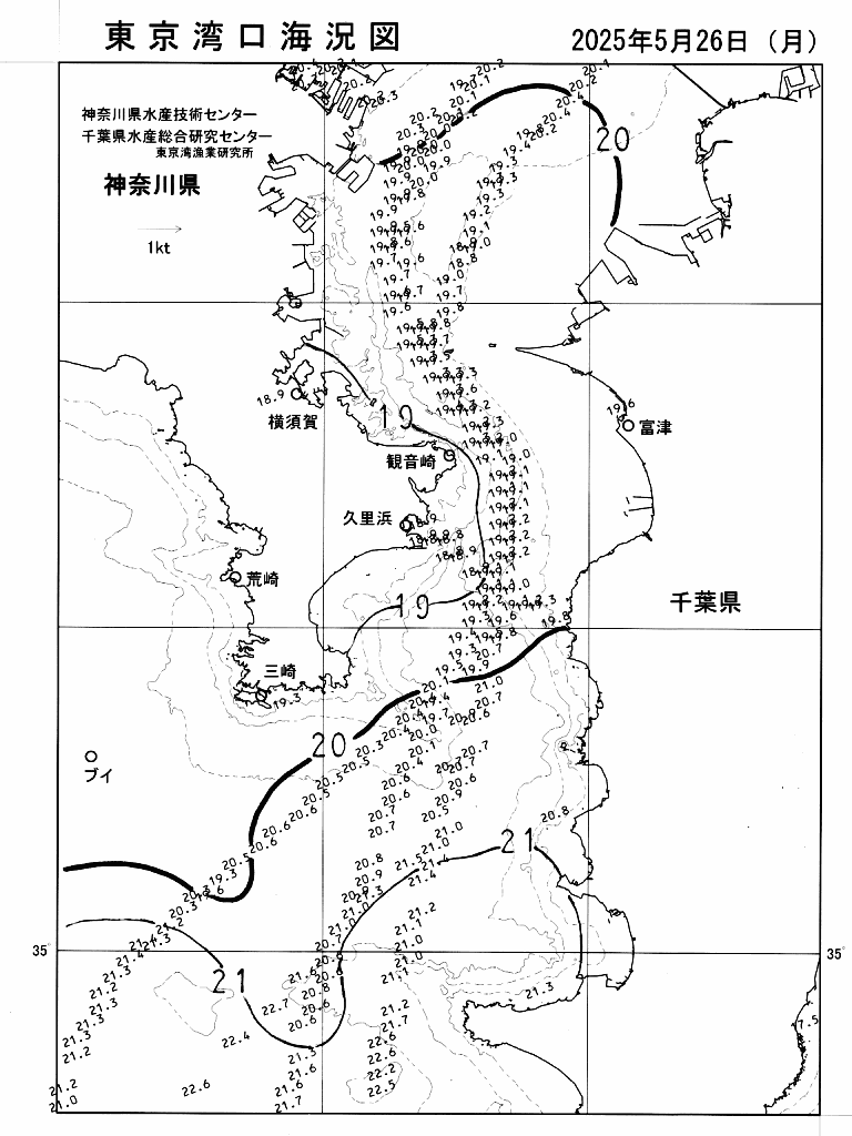 海況図, 東京湾口海況図 検索結果, (水温分布 等を図示)