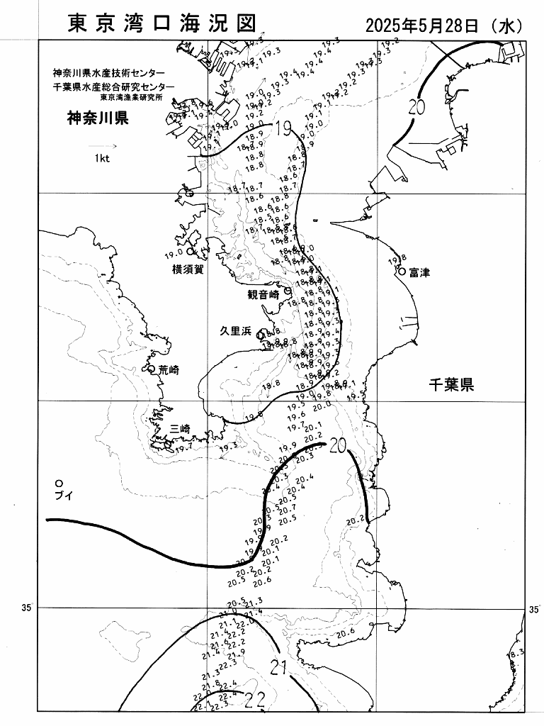 海況図, 東京湾口海況図 検索結果, (水温分布 等を図示)