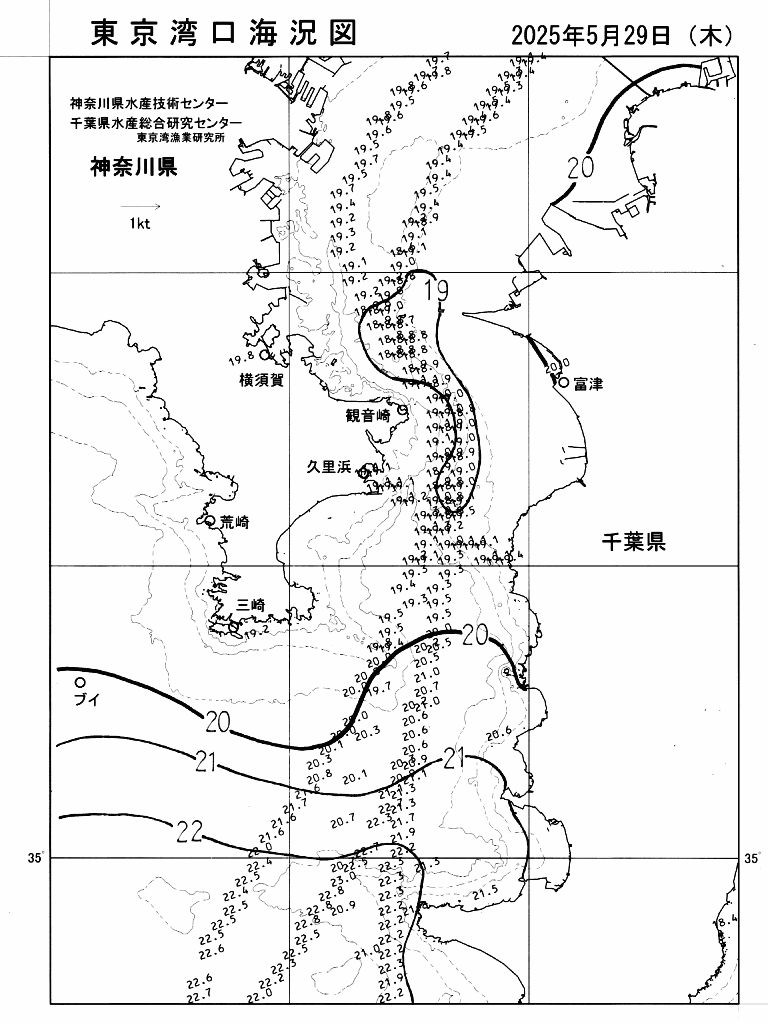 海況図, 東京湾口海況図 検索結果, (水温分布 等を図示)