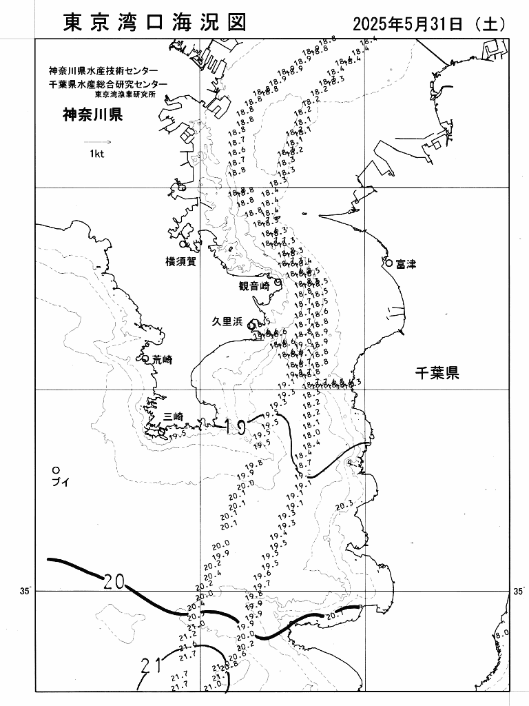 海況図, 東京湾口海況図 検索結果, (水温分布 等を図示)