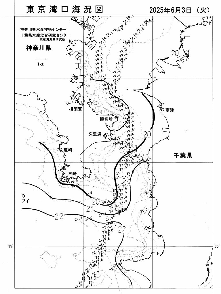 海況図, 東京湾口海況図 検索結果, (水温分布 等を図示)