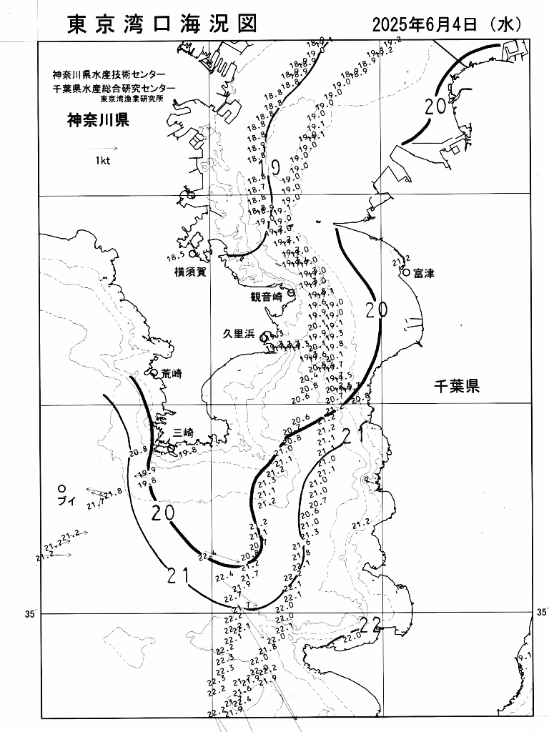 海況図, 東京湾口海況図 検索結果, (水温分布 等を図示)