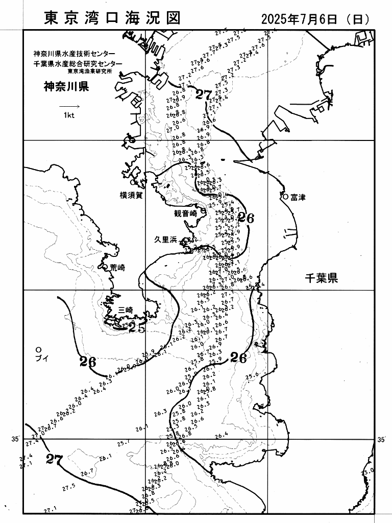 海況図, 東京湾口海況図 検索結果, (水温分布 等を図示)
