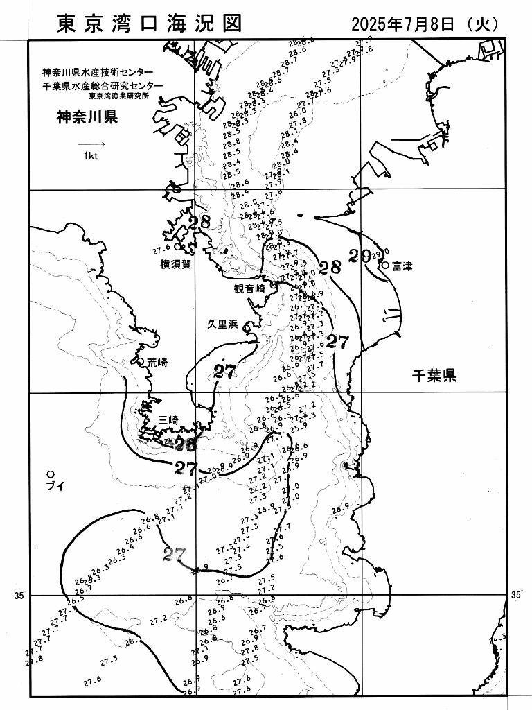 海況図, 東京湾口海況図 検索結果, (水温分布 等を図示)