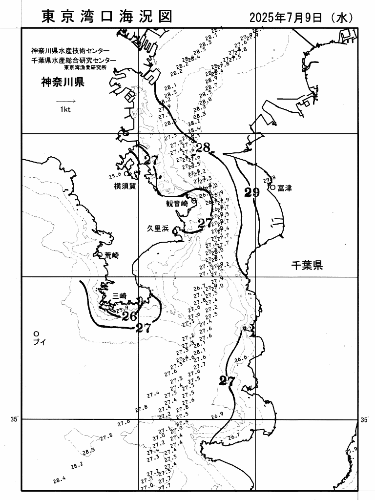 海況図, 東京湾口海況図 検索結果, (水温分布 等を図示)