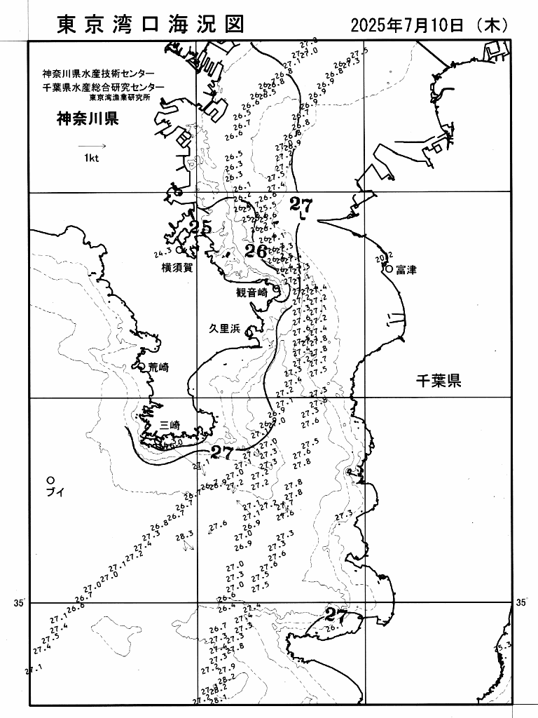 海況図, 東京湾口海況図 検索結果, (水温分布 等を図示)