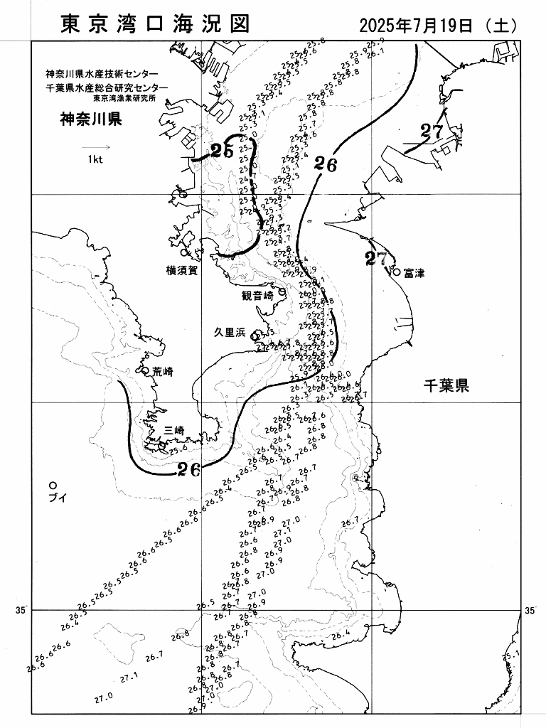 海況図, 東京湾口海況図 検索結果, (水温分布 等を図示)