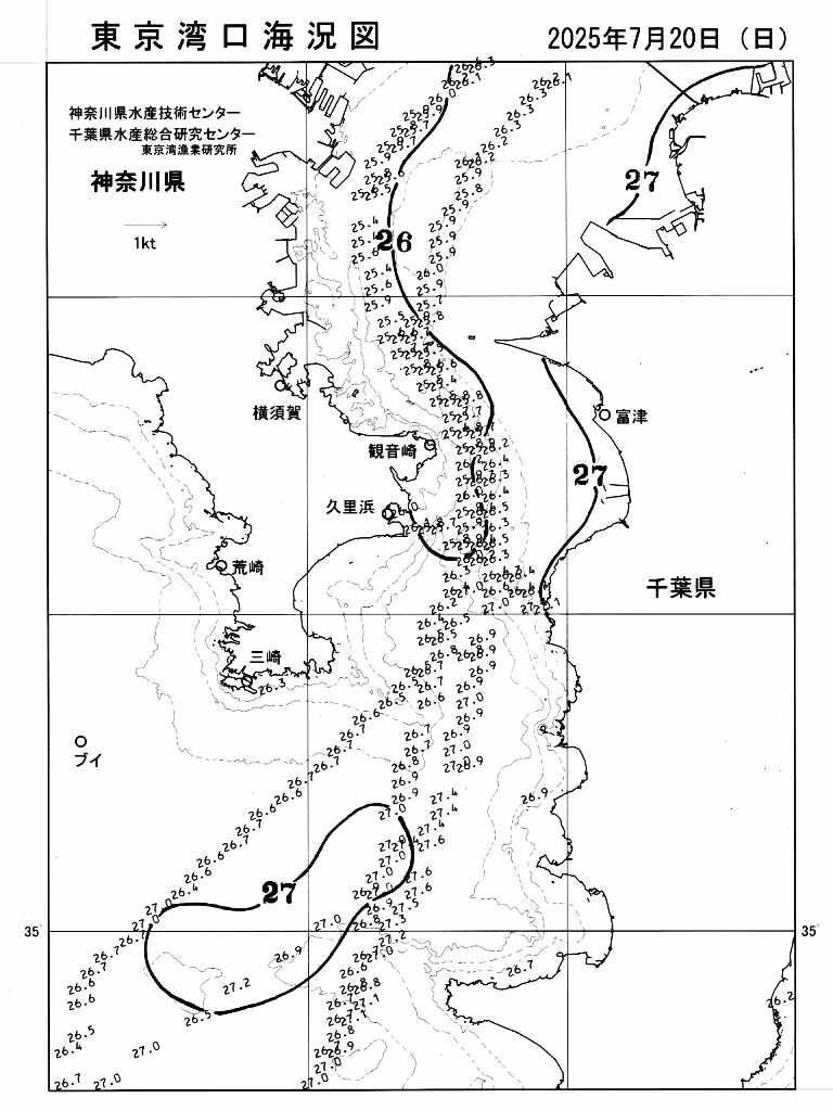 海況図, 東京湾口海況図 検索結果, (水温分布 等を図示)
