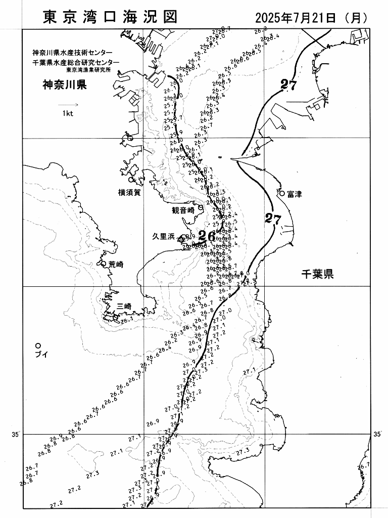 海況図, 東京湾口海況図 検索結果, (水温分布 等を図示)