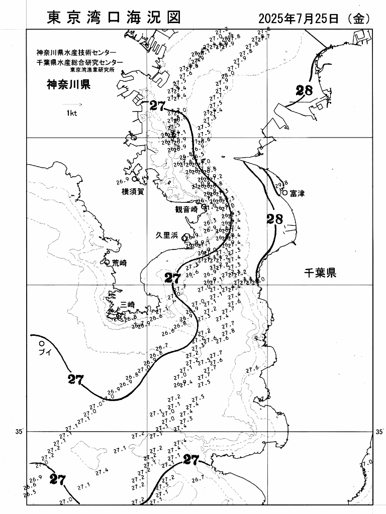 海況図, 東京湾口海況図 検索結果, (水温分布 等を図示)