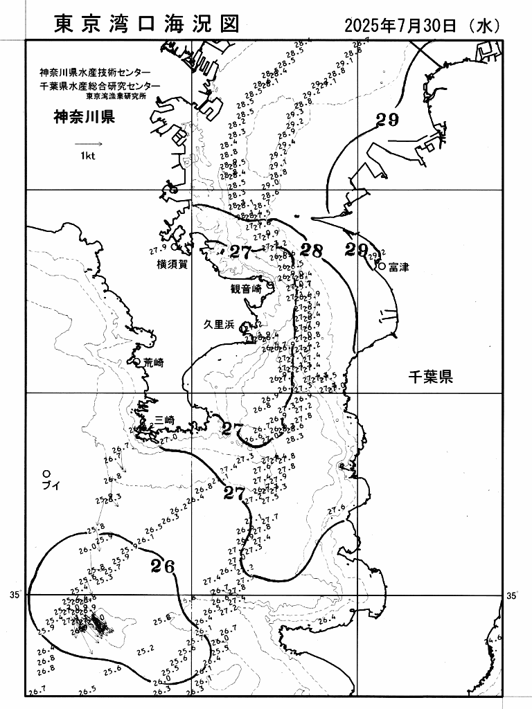 海況図, 東京湾口海況図 検索結果, (水温分布 等を図示)