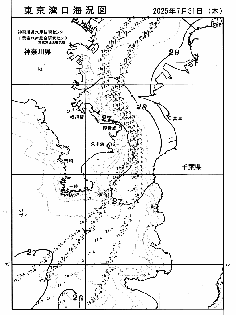 海況図, 東京湾口海況図 検索結果, (水温分布 等を図示)