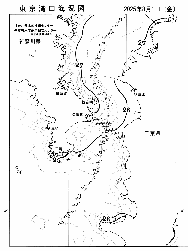 海況図, 東京湾口海況図 検索結果, (水温分布 等を図示)