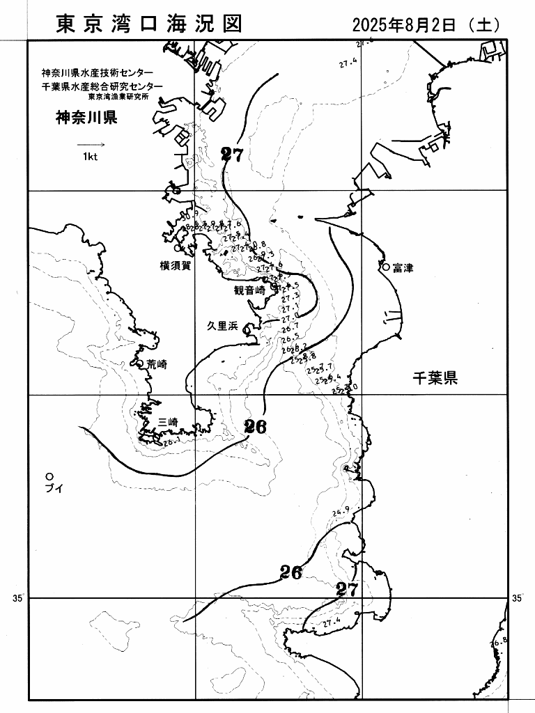 海況図, 東京湾口海況図 検索結果, (水温分布 等を図示)