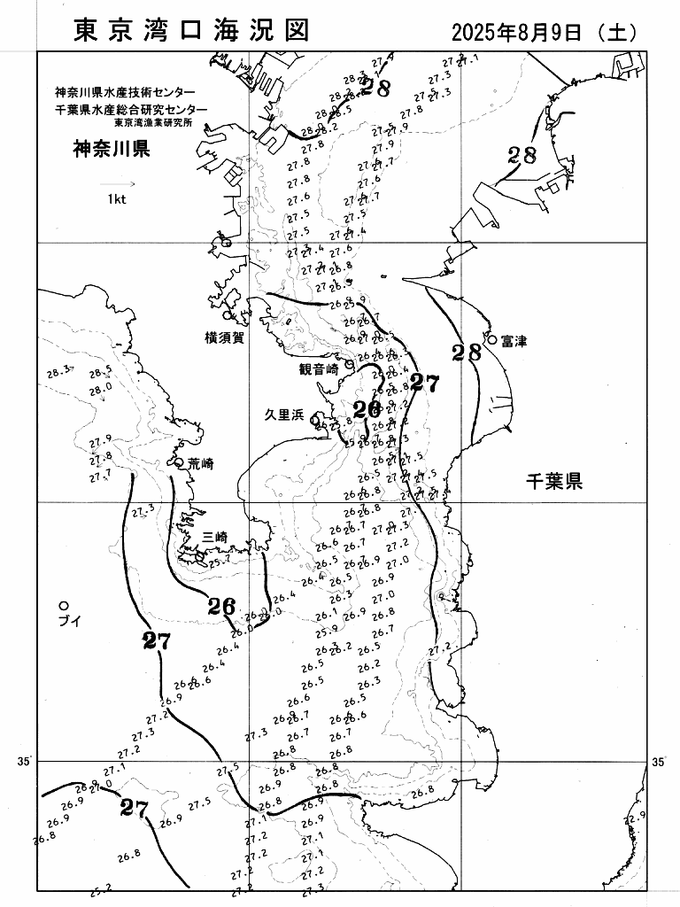 海況図, 東京湾口海況図 検索結果, (水温分布 等を図示)